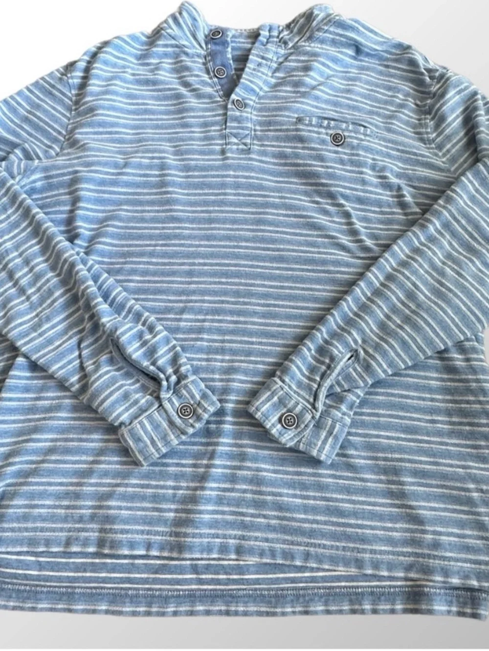Johnnie-O Blue Striped Henley Button Long Sleeve